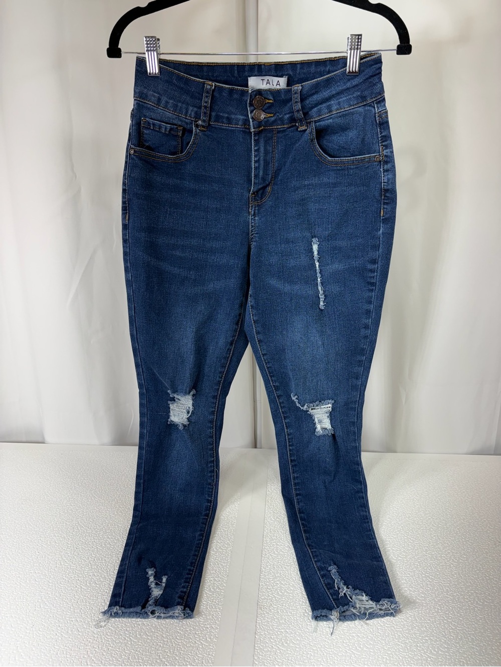 TALA Mid-Dark Blue High-Rise Distressed Skinny Jeans 3316